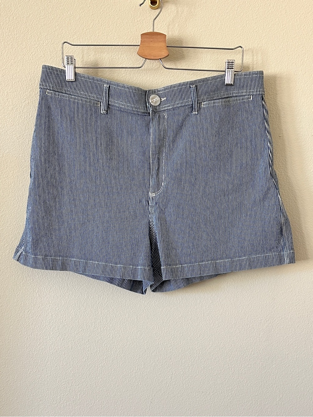 Loft Navy Blue White Striped High Waist Shorts Size 14